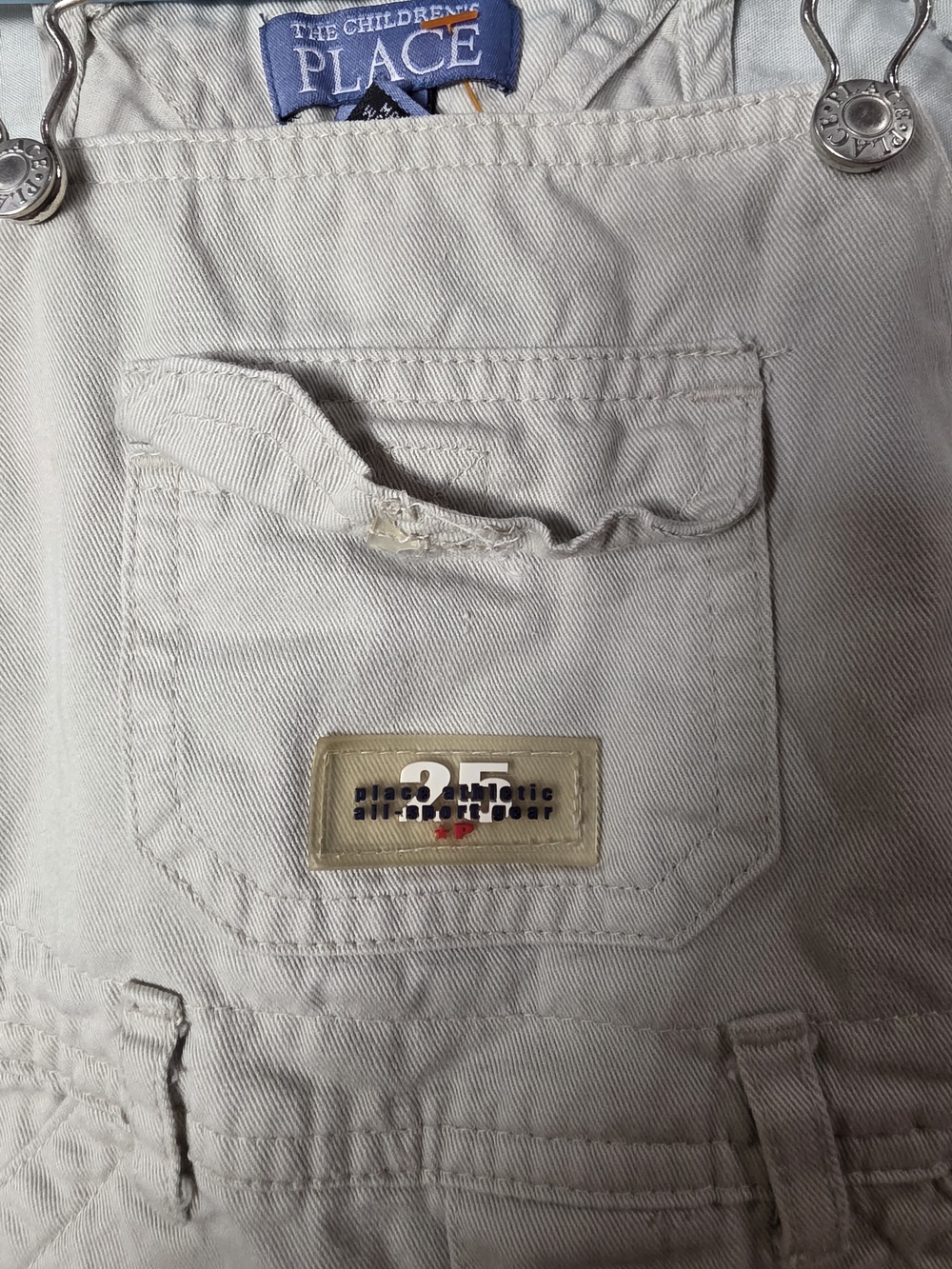 Place  Overalls Toddler Sz 18 Months Chino Cream Chambray Twill Vestbak - Picture 9 of 10